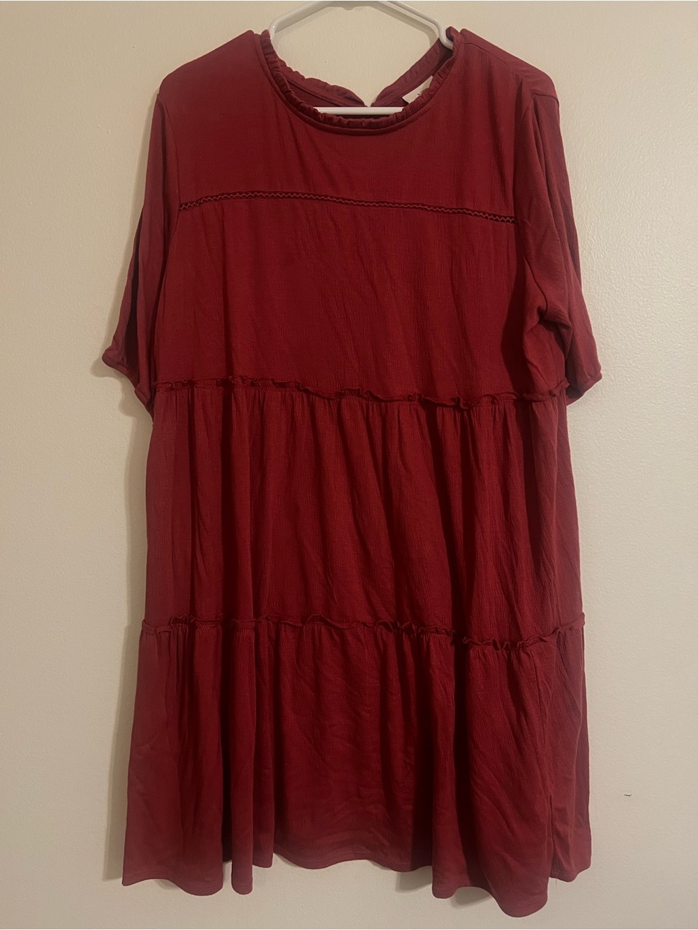 Knox Rose Women’s Dress Size XL Wine Red Tiered Boho Babydoll Above the Knee